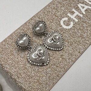 Chic Silver Heart Earrings with Crystal Accents